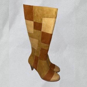 Vintage knee high patchwork boots